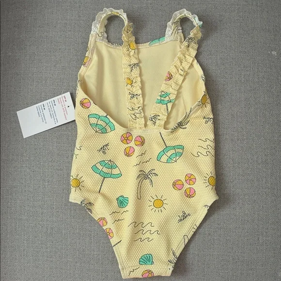 Yellow Kids Swim One Piece with Fun Print - Picture 3 of 3